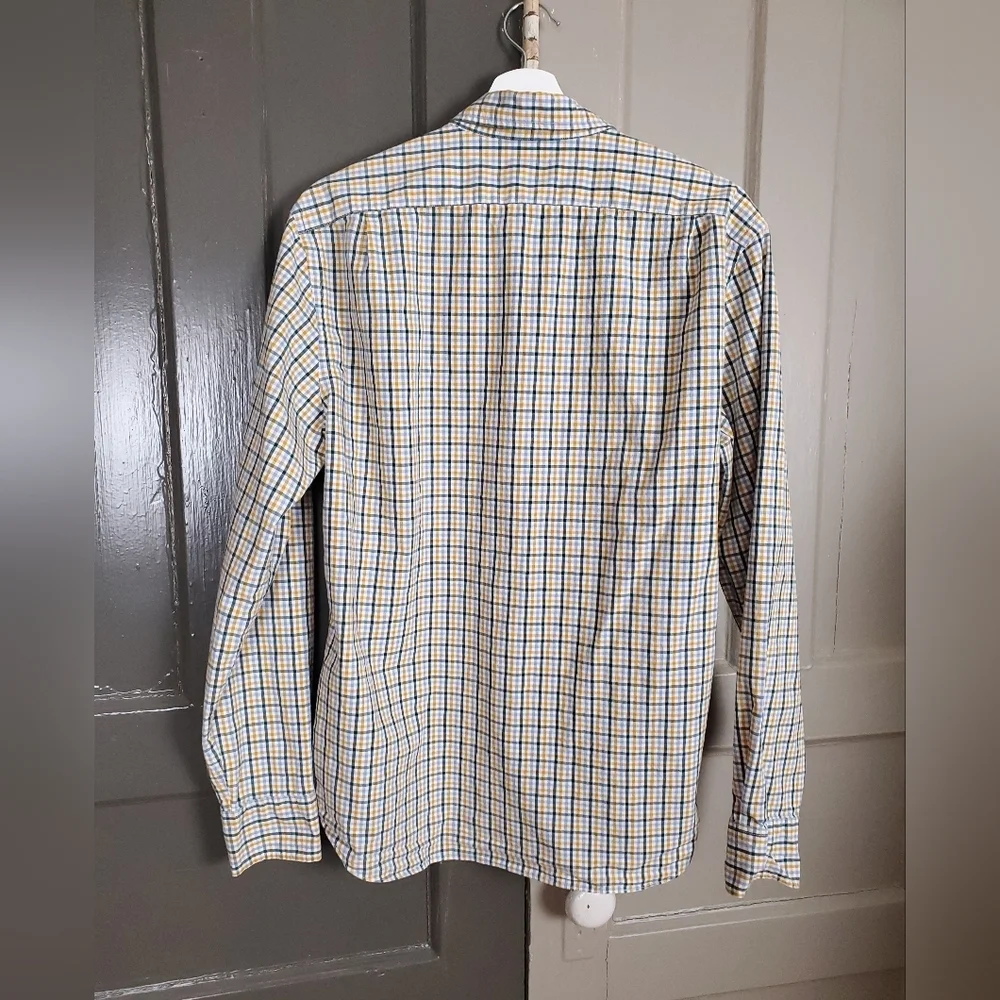 JCrew Flex Washed Green Yellow Plain Button Up Men's Cotton Shirt Size Large